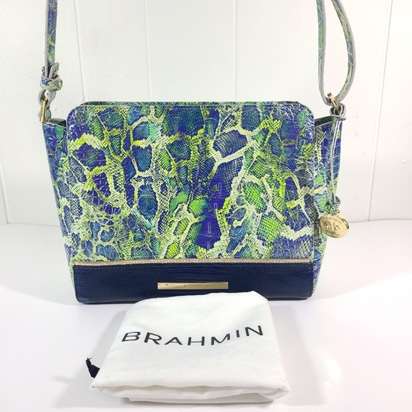Brahmin Bags Brahmin Carrie Crossbody Bag Green Viper Mackay Leather Lizard Croc Print Purse